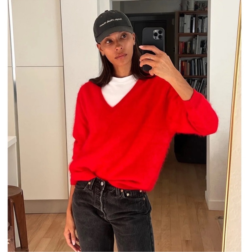 Saks Fifth Avenue Red V-Neck Sweater